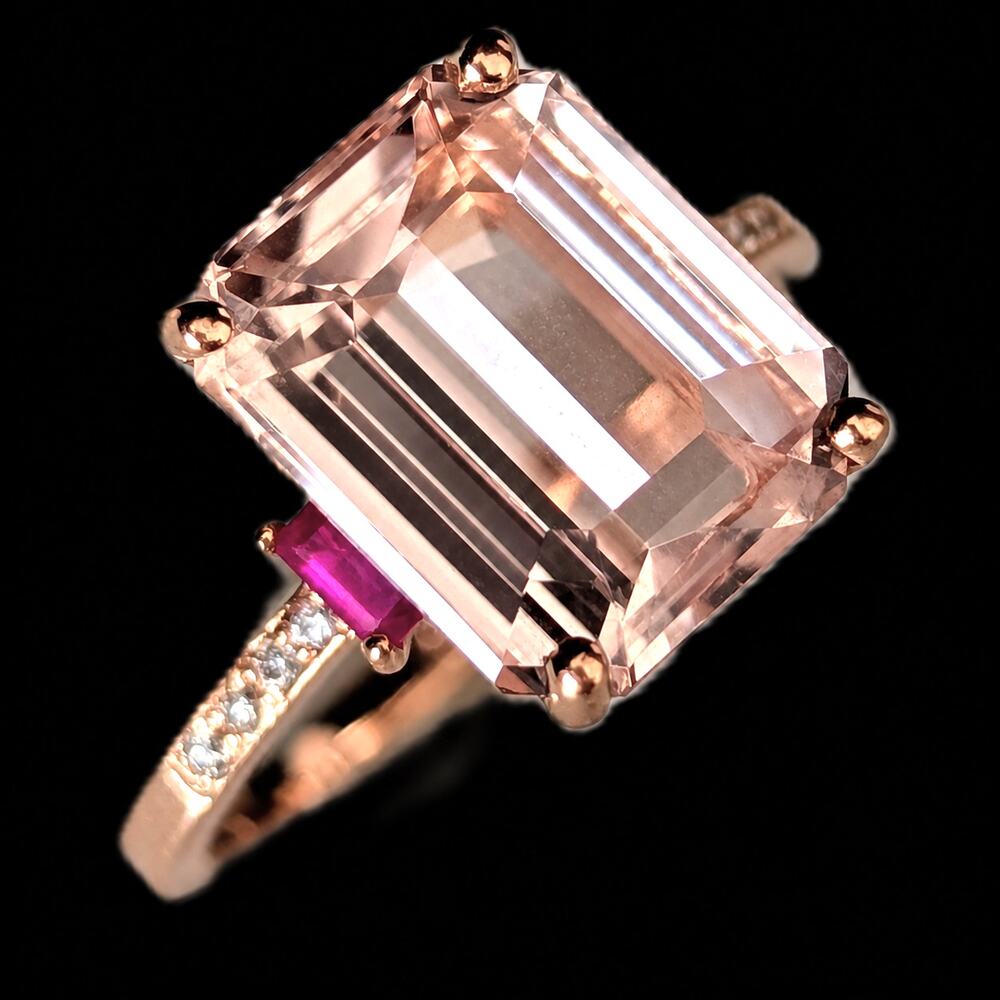 Vintage Pink Morganite Ruby Diamonds 14k Rose Gold Cocktail Ring Estate Gift